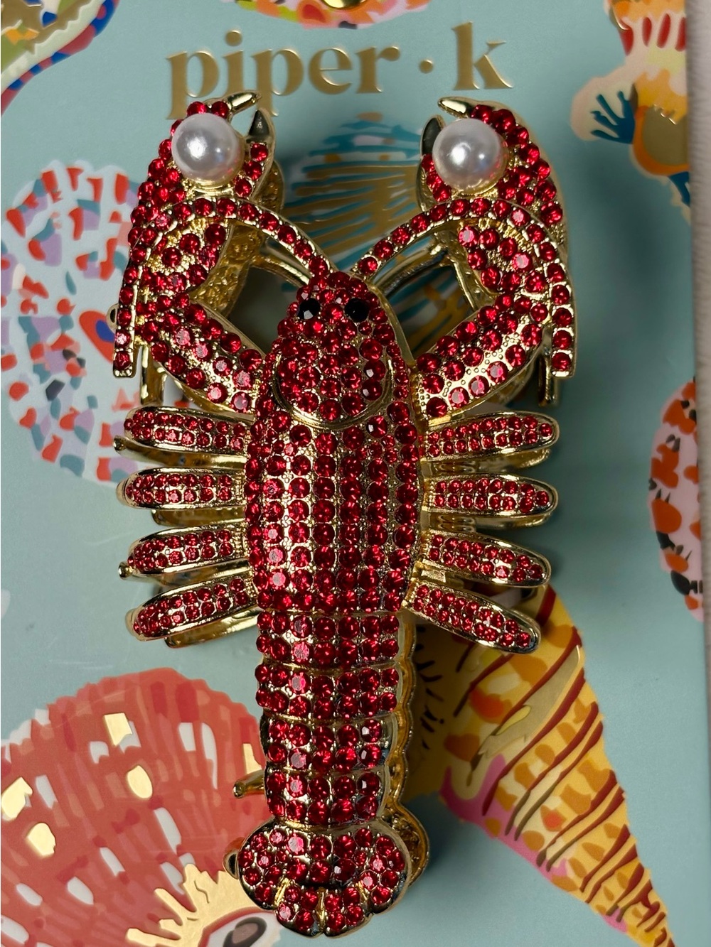 Piper • k Red Crystal Lobster Large Claw Clip Hair Clip with Pearl Accents